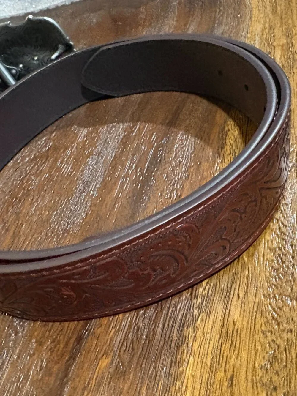 Western Longhorn Skull Buckle  Brown Printed Leather Belt  XL NEW